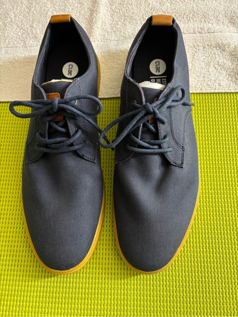 Clae Ellington Textile Navy Canvas Sneakers with Tan Accents